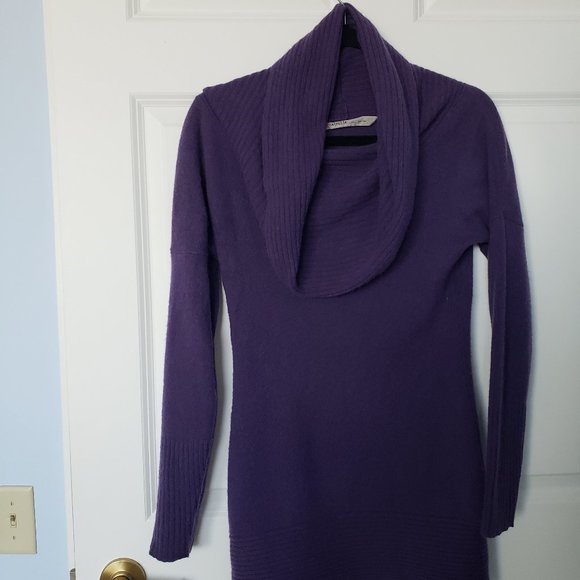 Athleta Cashmere Teton Funnel Cowl Neck Long Sleeve Purple Tunic Sweater - Picture 2 of 10